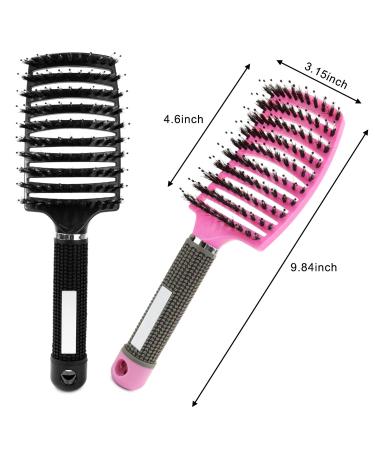 2-Piece Wild Boar Bristle Hair Brush Set - Black & Pink Frizz Control Oil Distribution No Snagging Brush - Buy Online on GoSupps.com