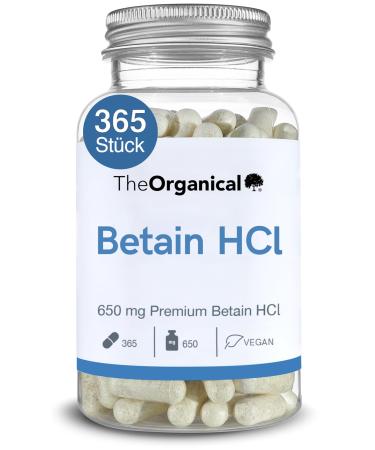 New: Theorganical : Betain HCL 650 mg |365 capsules |Made in Hamburg |Without additional substances & high -dose |Betaine HCL |Heartburn tablets