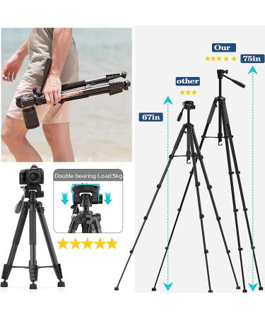 KINGJOY 75-Inch Camera Tripod with Wireless Remote and Travel Bag - Compatible with DSLR Cameras, Cell Phones, Projectors, and Binoculars - Buy Online on GoSupps.com