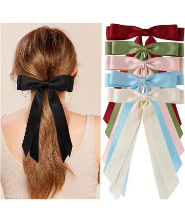 AJOIDR Ribbon Elegant 2000s Style Side Clip Hair Clip Sweet Girls Fairy Style Long Bowknot Balletcore Wine Red - Buy Online on GoSupps.com
