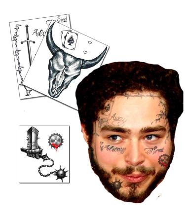UPDATED 2021 Posty Malone Inspired Face/Neck Temporary Tattoos Set - New Tattoos Included - Skin Safe - Long Lasting