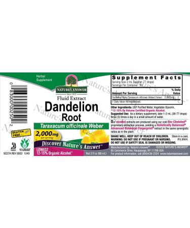 Nature's Answer Dandelion Root Extract 2 Fl Oz | Organic Alcohol | Liver Support & Healthy Digestion - Buy Online on GoSupps.com
