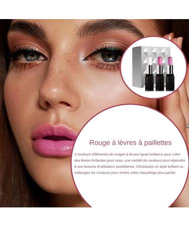 Glitter Lip Gloss - 3 Lipsticks with Luminous Finishes Glossy Red - For Office Home Evening and Travel - Buy Online on GoSupps.com