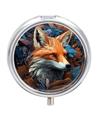 Small Travel Pill Case Round Metal Pill Box for Pocket Purse 3 Compartment Portable Pill Holder Mini Pill Organizer for Travel or Daily - Fox