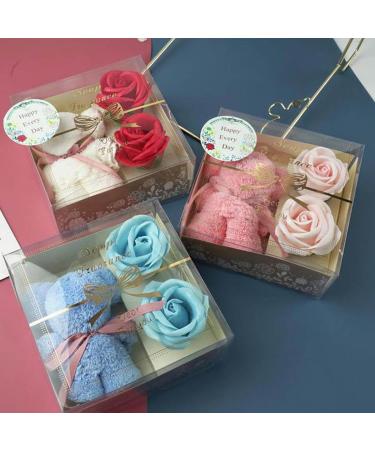 Festival Gift Towel Bear Box Soap Flower Rose - Long-Lasting Artificial Pink Decoration for Thanksgiving Anniversary & Valentine's Day - Buy Online on GoSupps.com