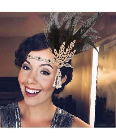 IYOU Crystal Flapper Headpiece Black Feather Gatsby Headband Wedding Party 1920s Hair Band Accessories for Women - Buy Online on GoSupps.com