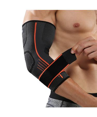 eYotto Elbow Brace Support with Strap(2 PACK) Compression Sleeve Adjustable for Women Men Arm Support for Running Workout Basketball Golf Tennis Weightlifting Pain Relief Tendonitis Arthritis Orange S/M:(For 7.09"-9.45")