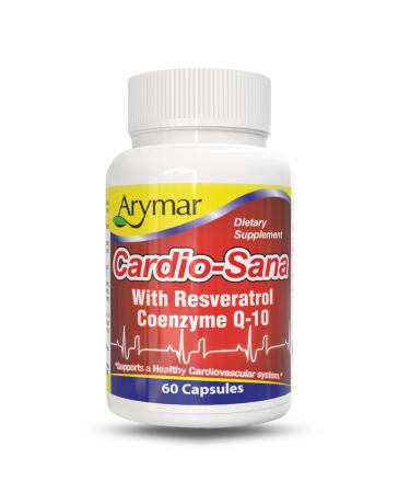 Arymar Cardio-Sana Supplement, Co-Enzyme Q-10 100 mg, Resveratrol 300 mg, 60 Capsules