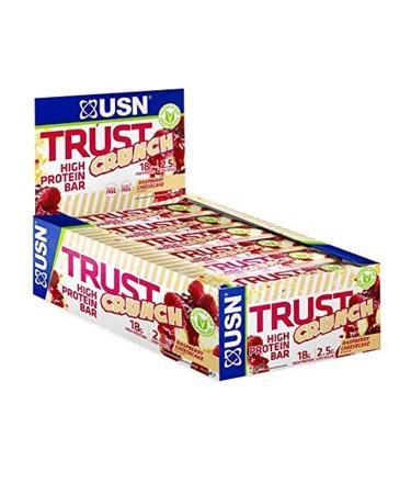 USN Trust Crunch Raspberry Cheesecake Protein Bars: Indulgent and Filling High Protein Snacks - 18g Protein Per Bar (12 x 60g Bars)