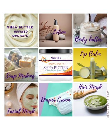 AliBell's Essentials - Shea Butter Cream - 8 oz Jar - Organic Shea Butter Raw Unrefined - Moisturizer for Dry Skin and Hair |Restores Skin Elasticity and Promotes Collagen Production - Buy Online on GoSupps.com