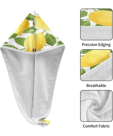 Watercolor Lemons Dry Hair Cap & Quick Drying Towel Set - Super Absorbent Soft Comfortable | 2 Piece Button Headband - Buy Online on GoSupps.com