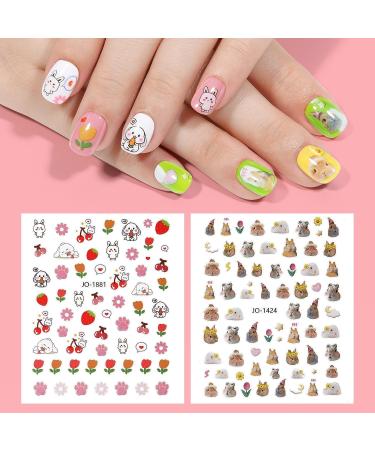 TOMICCA Cute Animals Nail Stickers for Kids - 12 Sheets 3D Self-Adhesive Nail Art Decoration Set for Girls - Buy Online on GoSupps.com