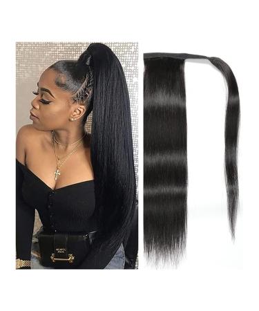 Hair Extensions Long Straight Ponytail Real Hair Wrapped Ponytail Hair Extensions Barrettes for Black Women Natural Black 8-24 Inch Hair Pieces For Women (Color : Straight Size : 18 inch) 18 inch Straight