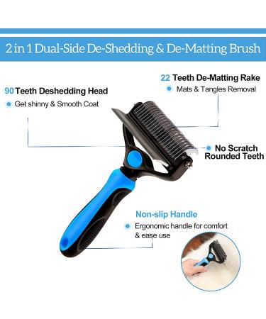 Pet Hair Remover Brush Bundle - Deshedding Brush, Undercoat Rake, Slicker Brush, Stainless Steel Comb - Dog and Cat Grooming Tool Set for Long, Medium, Short Hair - Blue - Buy Online on GoSupps.com