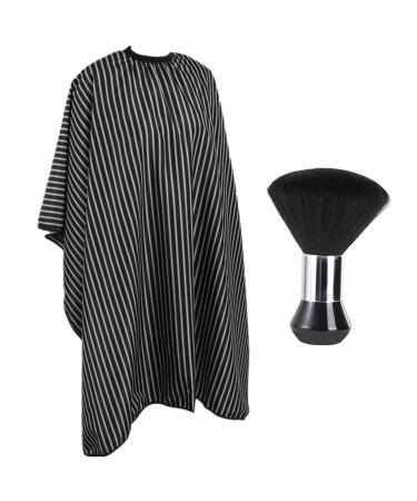 Barber Cape and Neck Duster Brush,Waterproof Polyester Salon Hair Cutting Cape, Haircut Cape with Adjustable Elastic Neckline Black and White Stripes