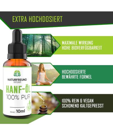 Naturfreund Premium Hemp Oil - High-Dose Hemp Seed Oil Drops | Omega 3-6-9 | Natural Fatty Acids | Made in Germany - 10ml - Buy Online on GoSupps.com