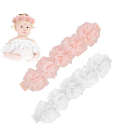 Lusofie 2Pcs Baby infant headbands Chiffon Flower Headbands Flower Crown Baby Headbands Hair Accessories for Newborn Infant Toddlers Kids