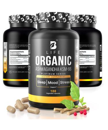 Organic Ashwagandha KSM-66 1000 mg Supplement | Adaptogen for Cortisol Support & Stress Relief | Mood, Calm & Sleep Aid for Men & Women | Ashwagandha ritual vitamins for women | 180 Vegan Caps 180 Count (Pack of 1)