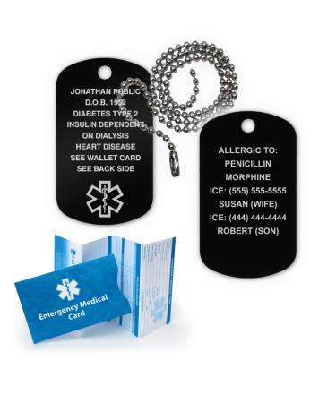 Medical Alert ID Dog Tag Anodized Aluminum w. 27" Chain. Incl. 18 Lines of Engr. - Black - Buy Online on GoSupps.com