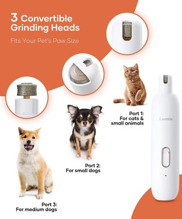 Loomla Upgraded Dog Nail Grinder - 2 Speed Professional Trimmer for Dogs, Cats, Small Animals - Low Noise, USB Rechargeable - White - Buy Online on GoSupps.com