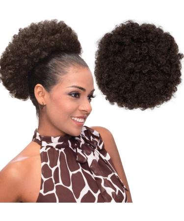 Afro Puff Drawstring Ponytail Synthetic Short Afro Kinkys Curly Afro Bun Extension Hairpieces Updo Hair Extensions with Two Clips Bun Ponytail Extensions X-Large Size 4#(120g)