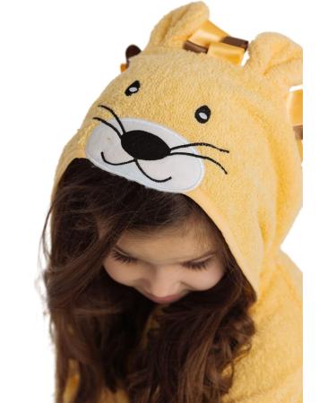 Ely Parker Kids Bathrobe - Super Soft Turkish Cotton Hooded Towel for Boys & Girls Lion Yellow Age 13-14 - Buy Online on GoSupps.com