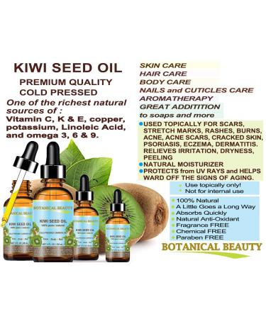 Botanical Beauty Kiwi Seed Oil - 100% Pure Natural Virgin Cold Pressed Carrier Oil for Face Skin Body Hair & Nail Care | 4 Fl. oz (120 ml - Buy Online on GoSupps.com