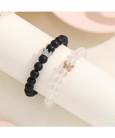 Kuaiyiju Couple Crown Pearl Bracelets - Magnetic Heart-Charm Bracelets for Friends & Girlfriends | International Shipping - Buy Online on GoSupps.com