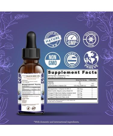 GuruNanda Black Seed Oil Cold-Pressed Nigella Sativa - Rich in Vitamin D3 5000 Units K2 & E High Thymoquinone | Potent Antioxidant for Immune Support Non-GMO 2 Fl.oz 2 Fl Oz (Pack of 1) Seed Oil - Buy Online on GoSupps.com