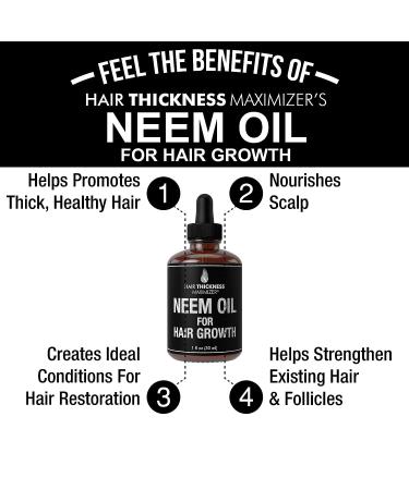 Organic Neem Oil for Hair Growth - Pure Neem Seed from India - Stop Hair Loss & Thinning - Hair Thickening Conditioner - Dandruff Reduction - 1oz - Buy Online on GoSupps.com