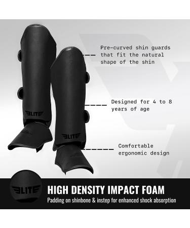 Elite Sports Muay Thai MMA Kickboxing Boys and Girls Shin Guards for Age 4 to 8 Years  Instep Guard Sparring Protective Leg Shin Kick Pads for Kids Black - Buy Online on GoSupps.com