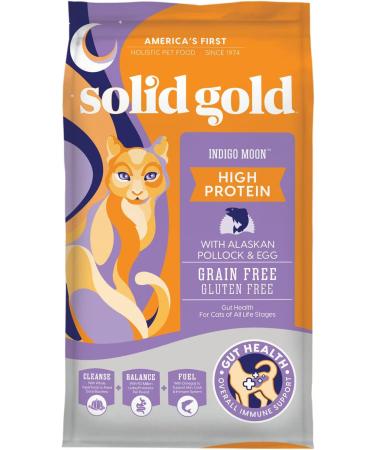 Solid Gold High Protein Dry Cat Food - Indigo Moon Cat Dry Food with Digestive Probiotics for Cats - Grain & Gluten Free with High Fiber & Omega 3 for Cats - Low Carb Superfood Meal - Pollock - 12lb