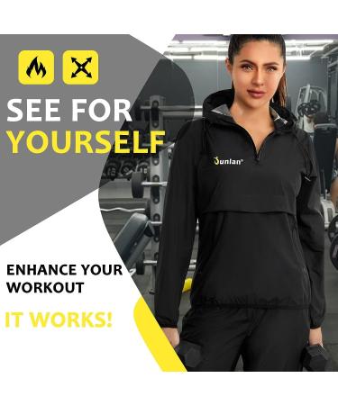 Junlan Women's Sweat Sauna Suit Set - Weight Loss Jacket & Pants, Gym Workout Vest - Black, X-Large - Buy Online on GoSupps.com