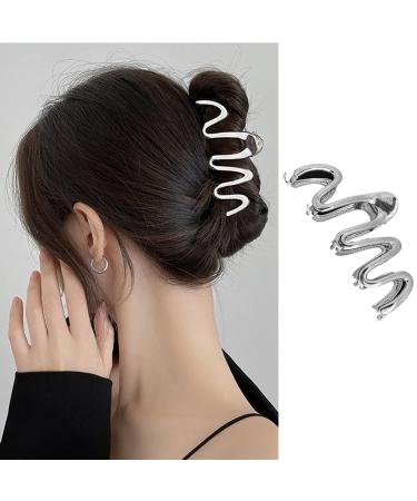 Irregular Hair Claw Clips Elegant Metal Silver Wave Hair Clip Hairpin Frigid Style French Claw Clip for Thick Hair Metal Hair Barrettes Hair Accessory Large Hair Crab Hairpin Ornaments for Women 1Pcs - Buy Online on GoSupps.com