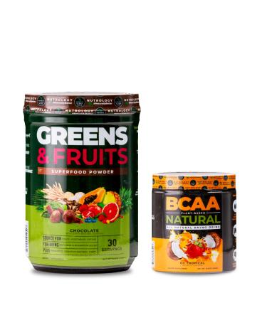 Nutrology Greens & Fruits Powder-Naturally Sourced Superfood Chocolate (30 Servings) BCAA Natural Plant Based BCAA Powder Orange Coconut Flavor (30 Servings)