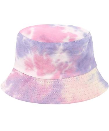 Tie Dye Bucket Hat Reversible Cotton Multicolored Fisherman Cap Packable Sun Hat Multicolor D