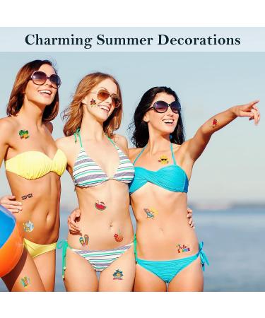 ADXCO Summer Pool Party Tattoos - 144 Pieces Waterproof Temporary Tattoos for Kids and Adults - Tropical Luau Themed Designs - 6 Sheets, 24 Styles - Beach Party Decorations and Favors - Buy Online on GoSupps.com
