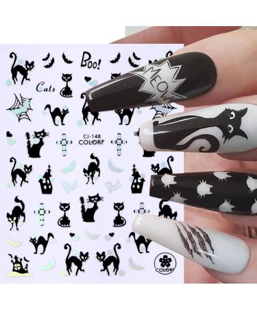 JMEOWIO 9 Sheets Halloween Black Silver Nail Art Stickers Decals Self-Adhesive Nail Supplies Nail Art Design Decoration Accessories - Buy Online on GoSupps.com