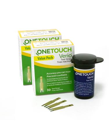 OneTouch Verio Test Strips for Diabetes Value Pack - Diabetic Test Strips for Blood Sugar Monitor | at Home Self Glucose Testing | 2 Packs, 30 Test Strips Per Pack