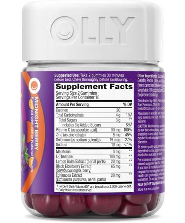 OLLY Immunity Sleep Gummies â€“ Immune Support & 3mg Melatonin â€“ 36 Berry Chewables - Buy Online on GoSupps.com