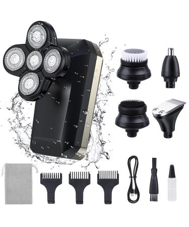 Head Shavers for Bald Men 5-in-1 Electric Razor for Men Wet & Dry Rotary Men Shavers Cordless Waterproof USB Rechargeable Men Grooming Kit with Nose Hair Trimmer