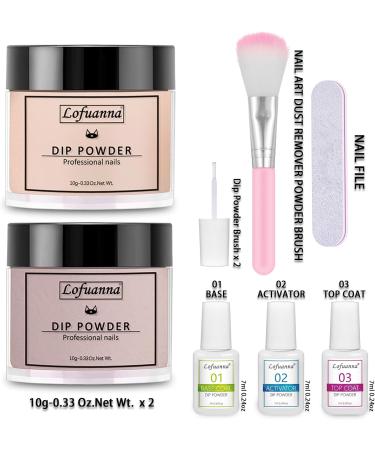 Lofuanna Dip Powder Nail Starter Kit - Nude Set | 2 Colors, Base Top Coat Activator | No UV/LED Needed | 9Pcs Dip Powder Set | DIY French Nail Art Manicure for Beginners - Buy Online on GoSupps.com