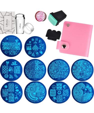 LiBiuty 15pcs Nail Stamp Plates Set with Stamper, Scraper, and Storage Bag - Nails Art Stamping Plates for Leaves, Flowers, and Animal Designs - Buy Online on GoSupps.com