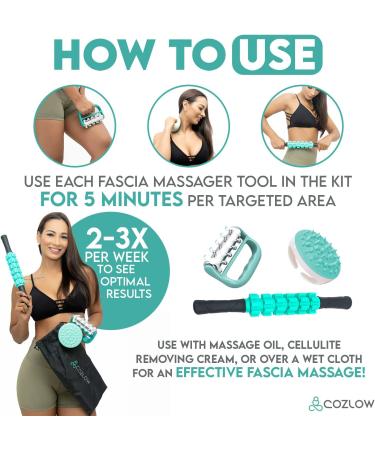 COZLOW 3-in-1 Fascia Roller Cellulite Remover Kit | Massager for Firmer Skin & Increased Circulation | Ideal for Thighs, Hips, Stomach, Arms & Body - Buy Online on GoSupps.com
