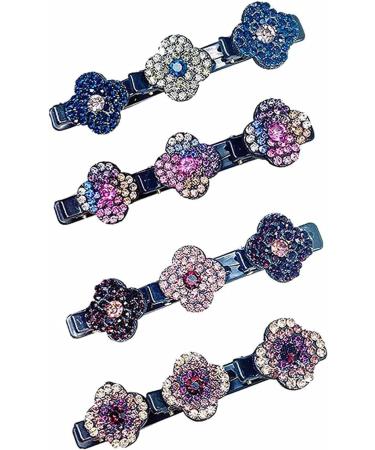 Hair Clips 4 Pack Sparkling Crystal Stone Braided Duckbill Clip Satin Fabric Hair Bands Rhinestone Hair Clips Braided Hair Clip with Rhinestones for Women/Girls - Buy Online on GoSupps.com
