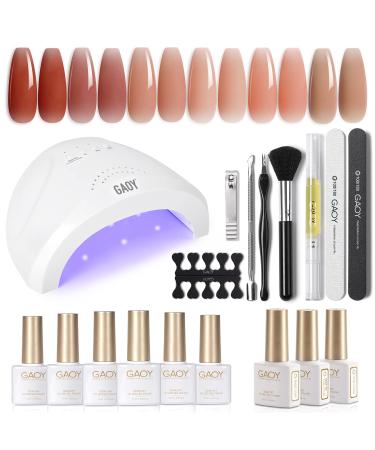 GAOY Gel Nail Polish Kit with U V Light 6 Jelly Nude Colors Gel Polish Set with Glossy & Matte Top Coat and Base Coat for Nail Art DIY Manicure and Pedicure at Home Sheer Maroon