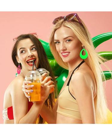 Feyley Vintage Neon Earrings for Women - Retro Red & Green Plastic 80s Fashion Jewelry - Buy Online on GoSupps.com