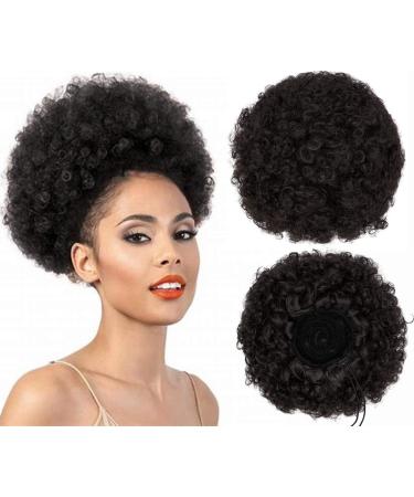 Afro Puff Kinky Curly Drawstring Ponytail Bun Synthetic Hair for African American updo Hair Extension with 2 Clips in Bun Ponytail Extensions X-Large Size 2#(120g)