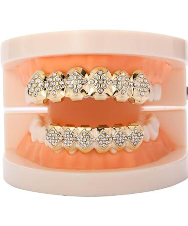 18K Gold-Plated Diamond-Shaped six-Tooth Braces with Silver Upper Teeth - Buy Online on GoSupps.com