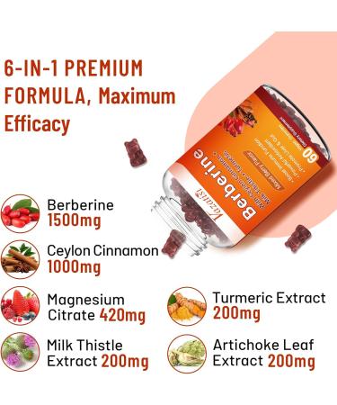 2 Pack 1500mg Berberine Gummies, High Potency Berberine Supplement with Ceylon Cinnamon Gummies, Turmeric, Magnesium, Sugar Free, Non-GMO, Gluten-Free - Mixed Berry Flavored 120 Gummies Mixed Berry 60 Count (Pack of 2) - Buy Online on GoSupps.com